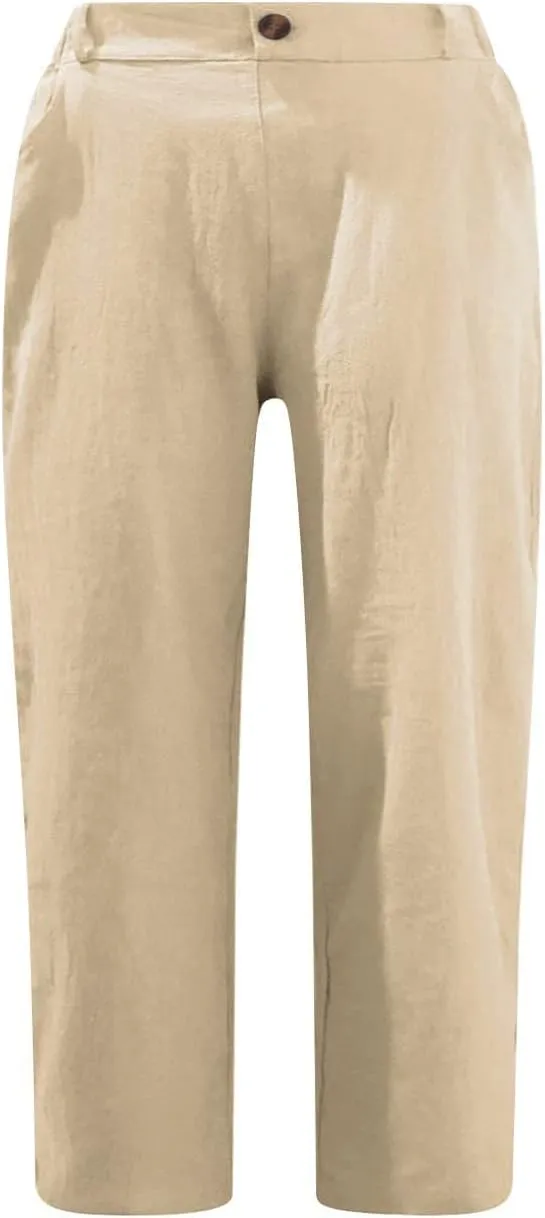 Capris for Women 2024 Trendy Summer High Waist Cotton Linen Capri Pants Dressy Casual Cropped Lounge Trousers