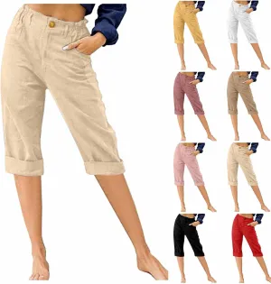 Capris for Women 2024 Trendy Summer High Waist Cotton Linen Capri Pants Dressy Casual Cropped Lounge Trousers