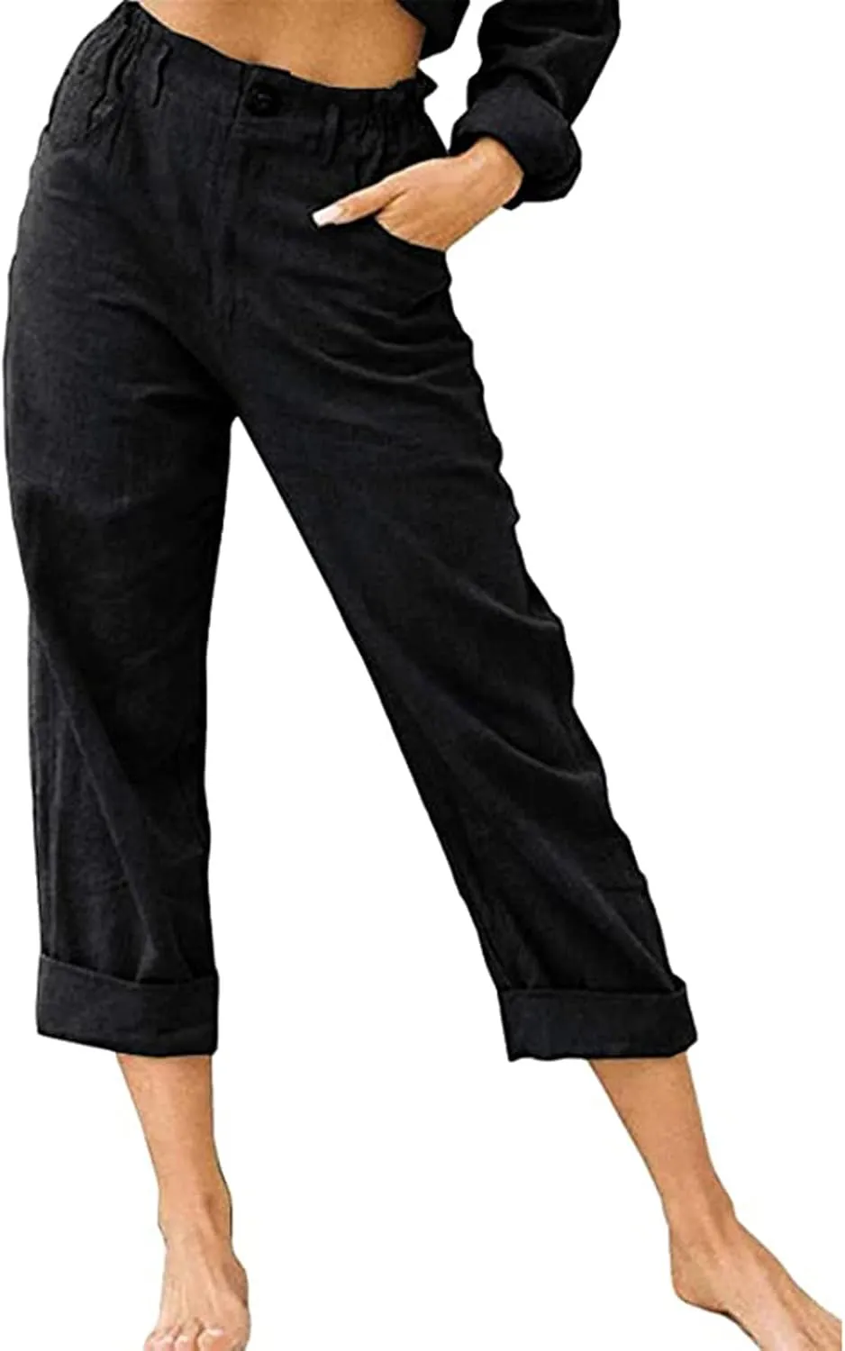 Ceboyel Womens Cotton Linen Capri Pants Cute Summer Capris Dressy Casual Trousers Boho Resort Wear with Pockets 2023