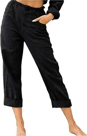 Ceboyel Womens Cotton Linen Capri Pants Cute Summer Capris Dressy Casual Trousers Boho Resort Wear with Pockets 2023