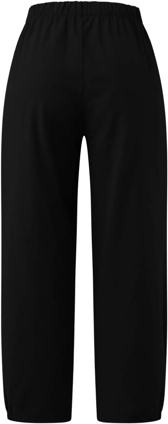 Ceboyel Women's Cotton Linen Pants Elastic Waist Pockets Casual Pants Wide Straight Leg Ankle Trousers Summer Baggy Outfits