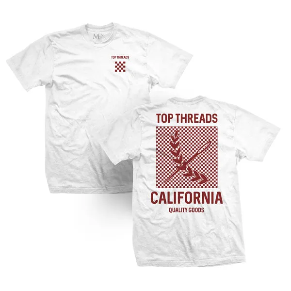 Check Tee - White/Burgundy