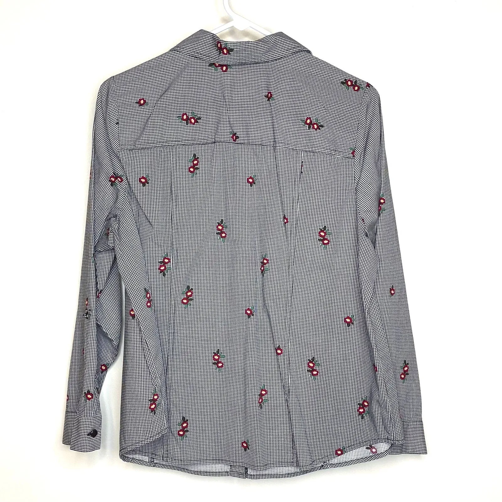 CJ Banks Womens Size X White Black Houndstooth Floral Button-Up Shirt L/s