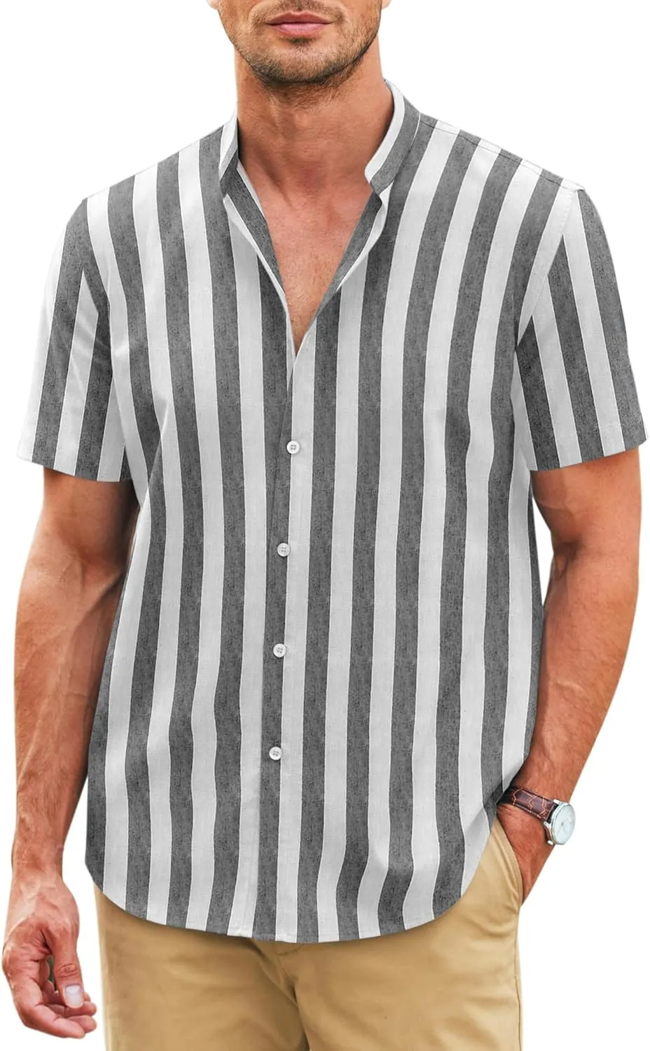 COOFANDY Men's Muscle Fit Dress Shirts Banded Collar Casual Button Down Shirts