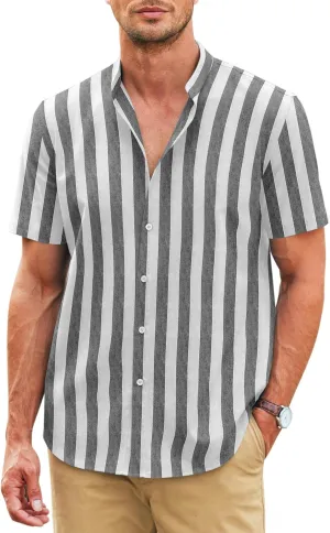 COOFANDY Men's Muscle Fit Dress Shirts Banded Collar Casual Button Down Shirts