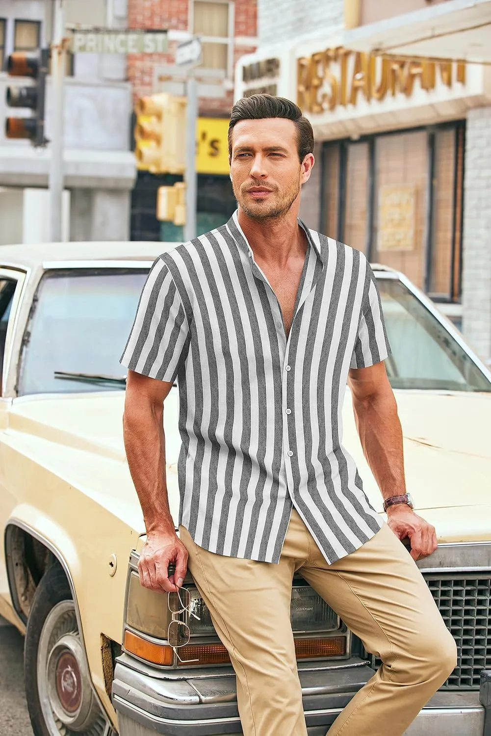 COOFANDY Men's Muscle Fit Dress Shirts Banded Collar Casual Button Down Shirts