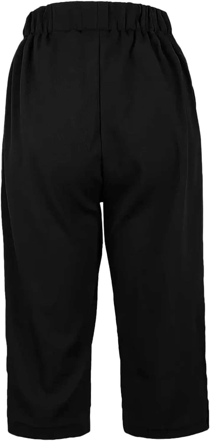 Cotton Linen Capri Pants for Women Wide Leg High Waisted Palazzo Capris Pants Lightweight Beach Straight Leg Trousers