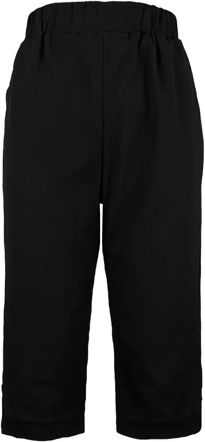 Cotton Linen Capri Pants for Women Wide Leg High Waisted Palazzo Capris Pants Lightweight Beach Straight Leg Trousers