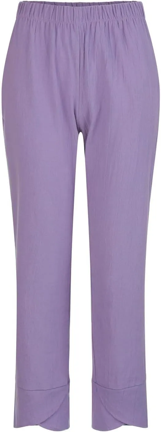 Cotton Linen Pants for Women Casual Capri Pant Plus Size Wide Leg Palazzo Summer Cropped Elastic Waist Trousers
