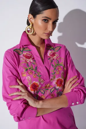 Cotton Poplin Embroidered Oversized Top