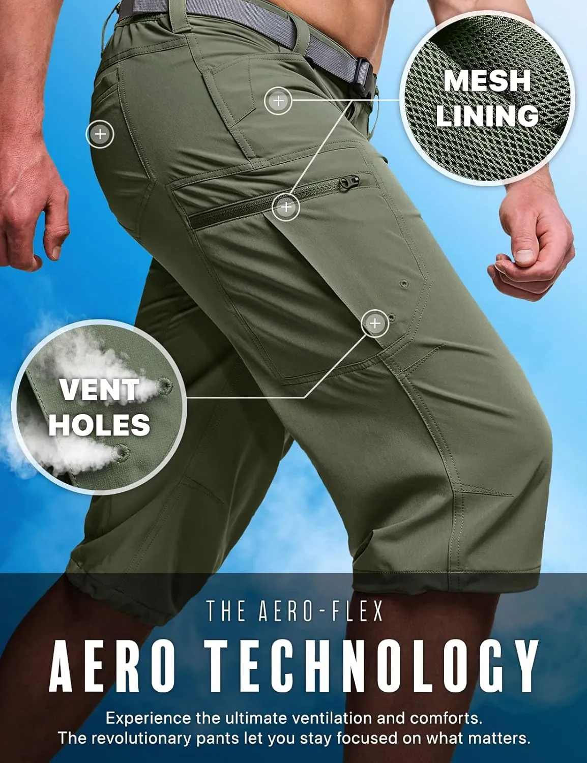 CQR Mens Quick-Dry Stretch Hiking Cargo Shorts  Lightweight Water-Resistant Tactical Casual, Golf & Outdoor with Pockets