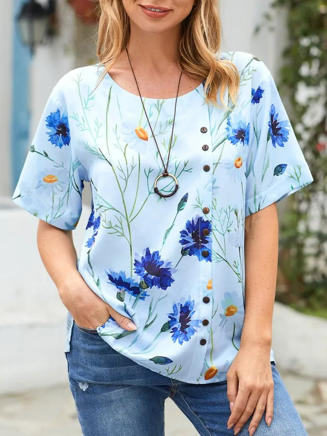 Crew Neck Loosen Printed Shirts & Tops