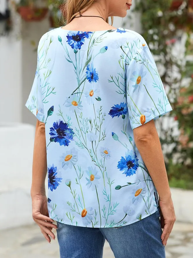 Crew Neck Loosen Printed Shirts & Tops