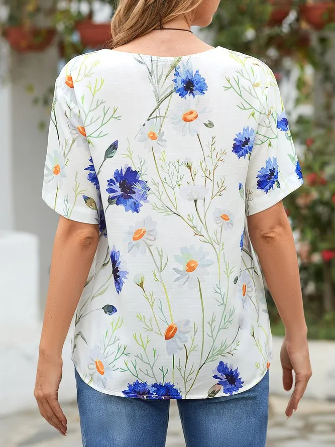 Crew Neck Loosen Printed Shirts & Tops
