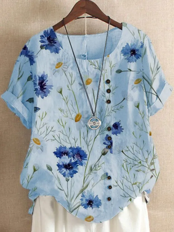 Crew Neck Loosen Printed Shirts & Tops