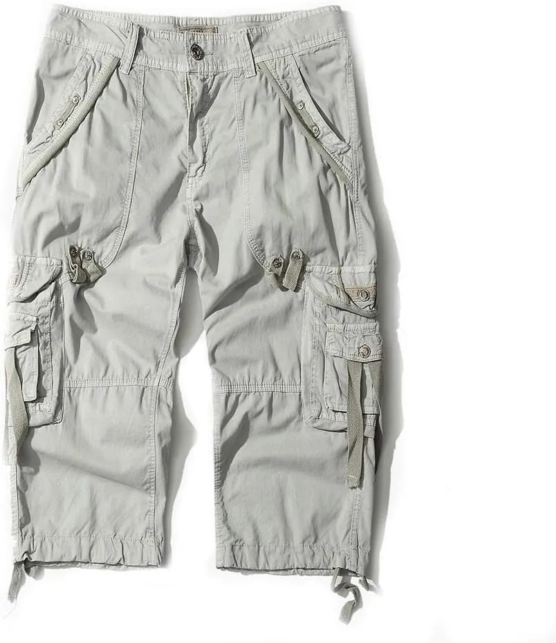 DONGD Mens Cargo Shorts Cotton 3/4 Loose Fit Below Knee Capri Cargo Short