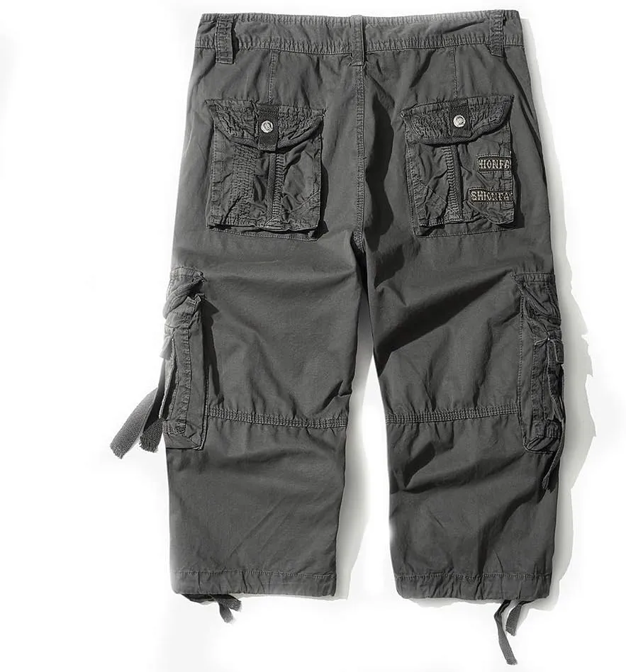 DONGD Mens Cargo Shorts Cotton 3/4 Loose Fit Below Knee Capri Cargo Short