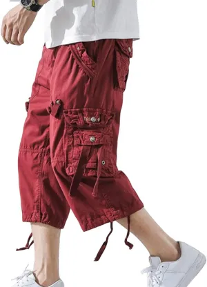 DONGD Mens Cargo Shorts Cotton 3/4 Loose Fit Below Knee Capri Cargo Short