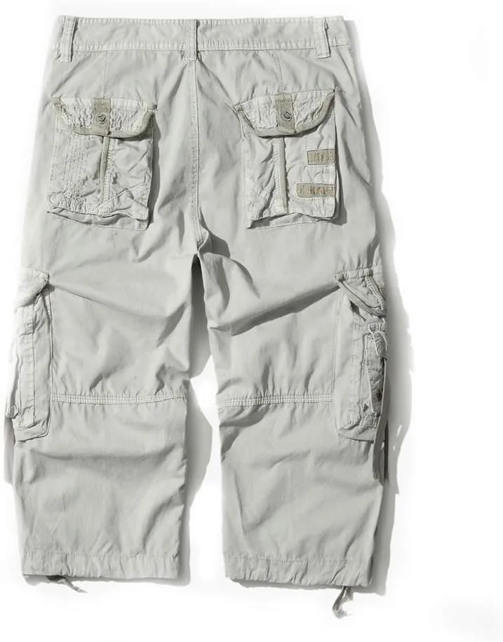 DONGD Mens Cargo Shorts Cotton 3/4 Loose Fit Below Knee Capri Cargo Short