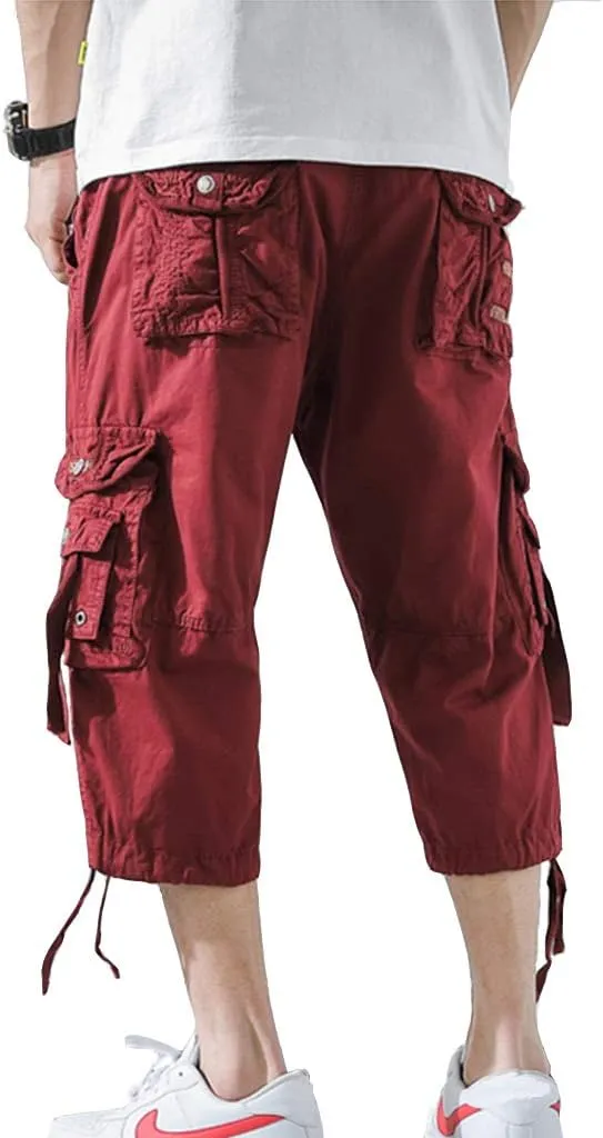 DONGD Mens Cargo Shorts Cotton 3/4 Loose Fit Below Knee Capri Cargo Short