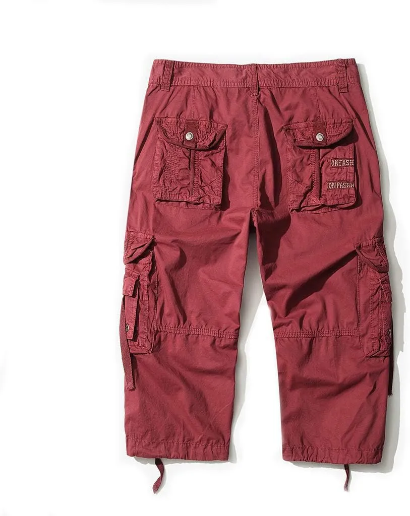 DONGD Mens Cargo Shorts Cotton 3/4 Loose Fit Below Knee Capri Cargo Short
