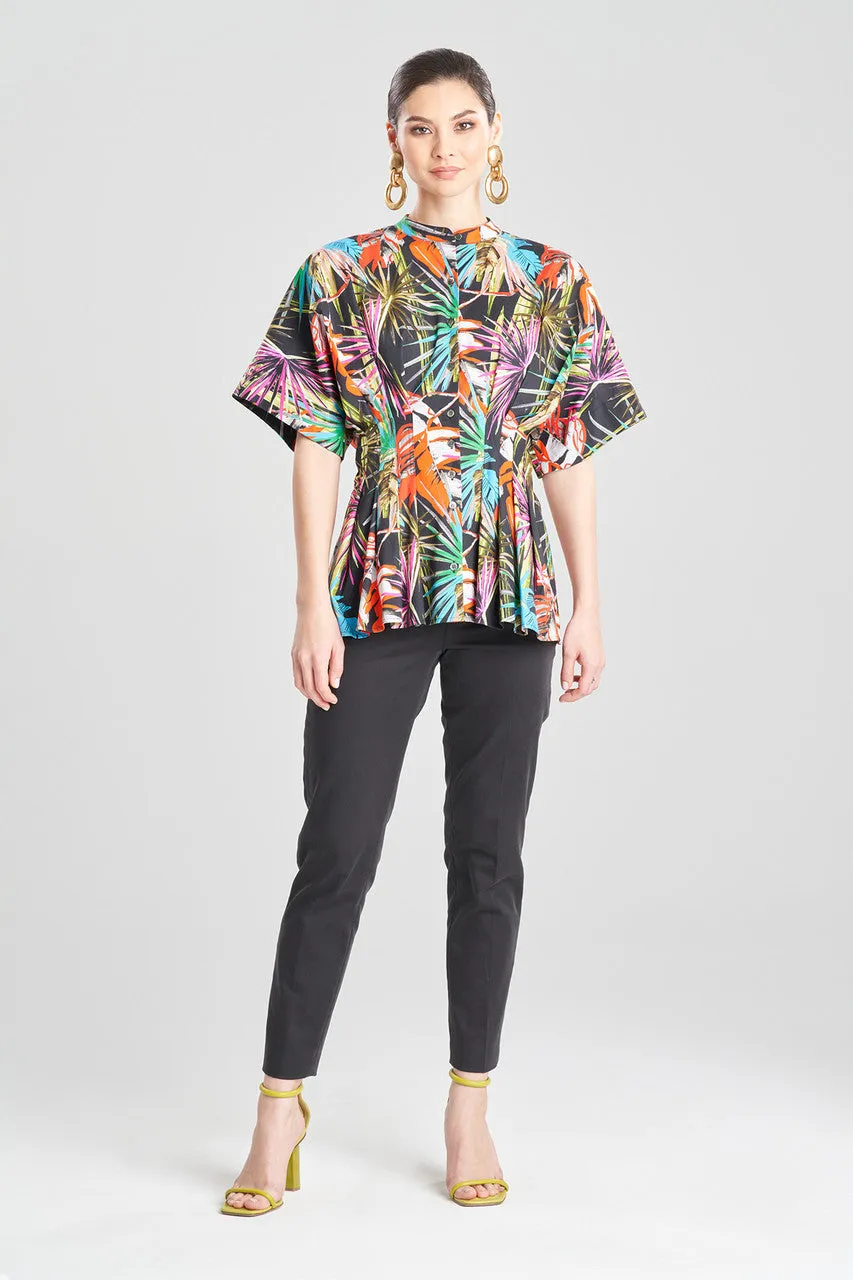 El Nido Cotton Poplin Mandarin Pleated Top