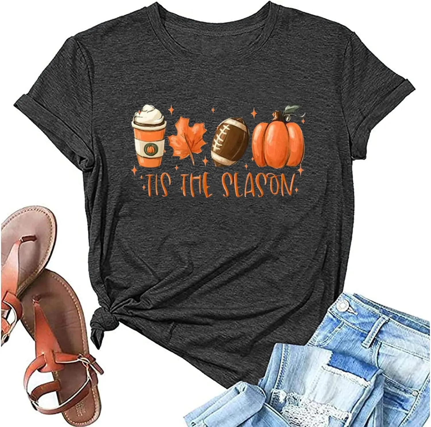 Fall Shirts for Women Halloween Pumpkin Graphic Tees Thanksgiving Family Turkey Tops Cute Autumn Thankful T-Shirt