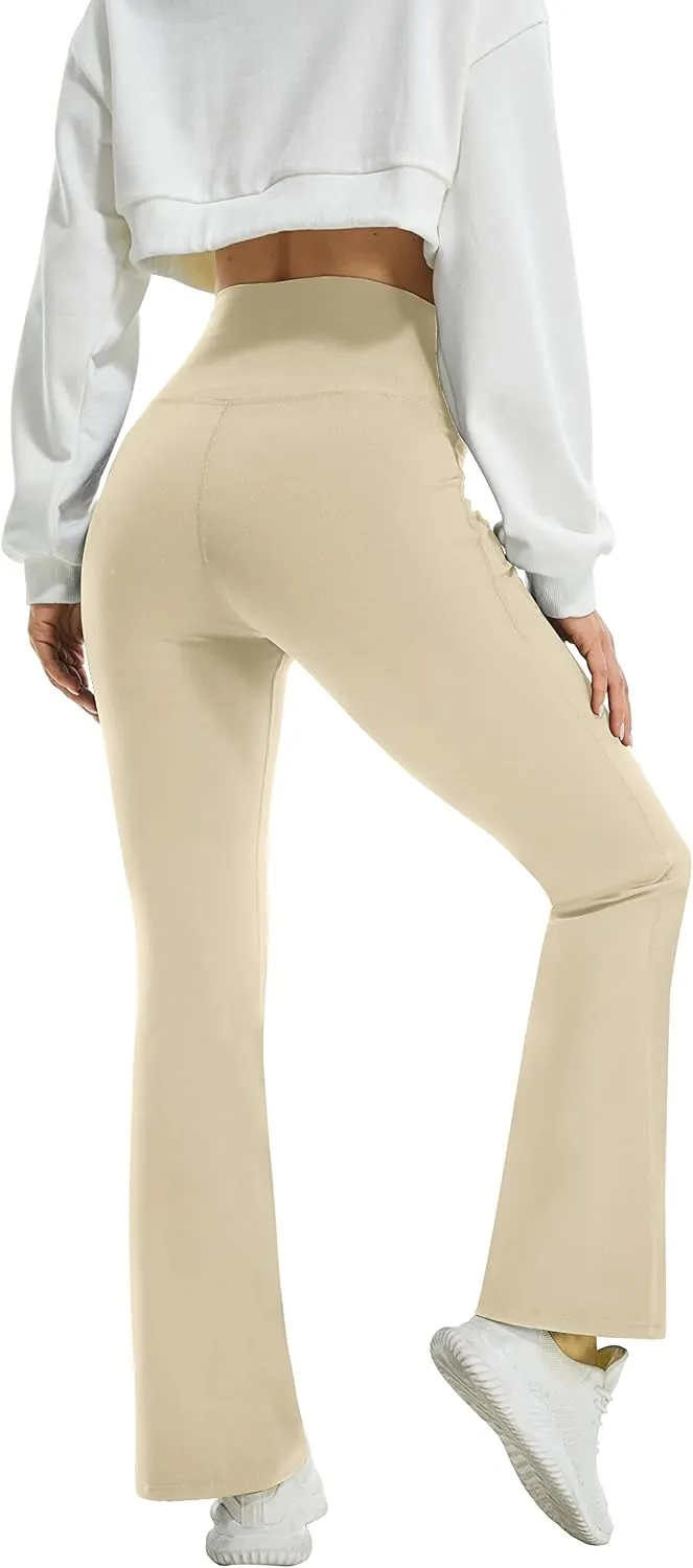 FireSwan Womens Crossover Flare Leggings with Pockets Bootcut High Waisted Yoga Pants Tummy Control Gym Workout Work Pants