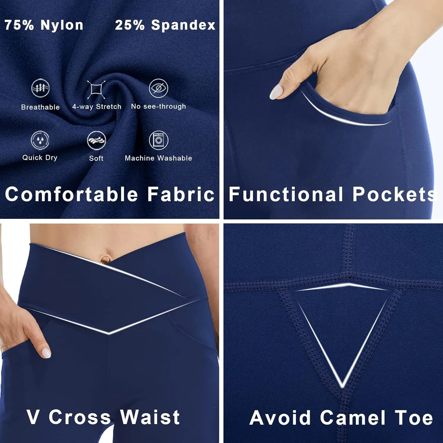 FireSwan Womens Crossover Flare Leggings with Pockets Bootcut High Waisted Yoga Pants Tummy Control Gym Workout Work Pants