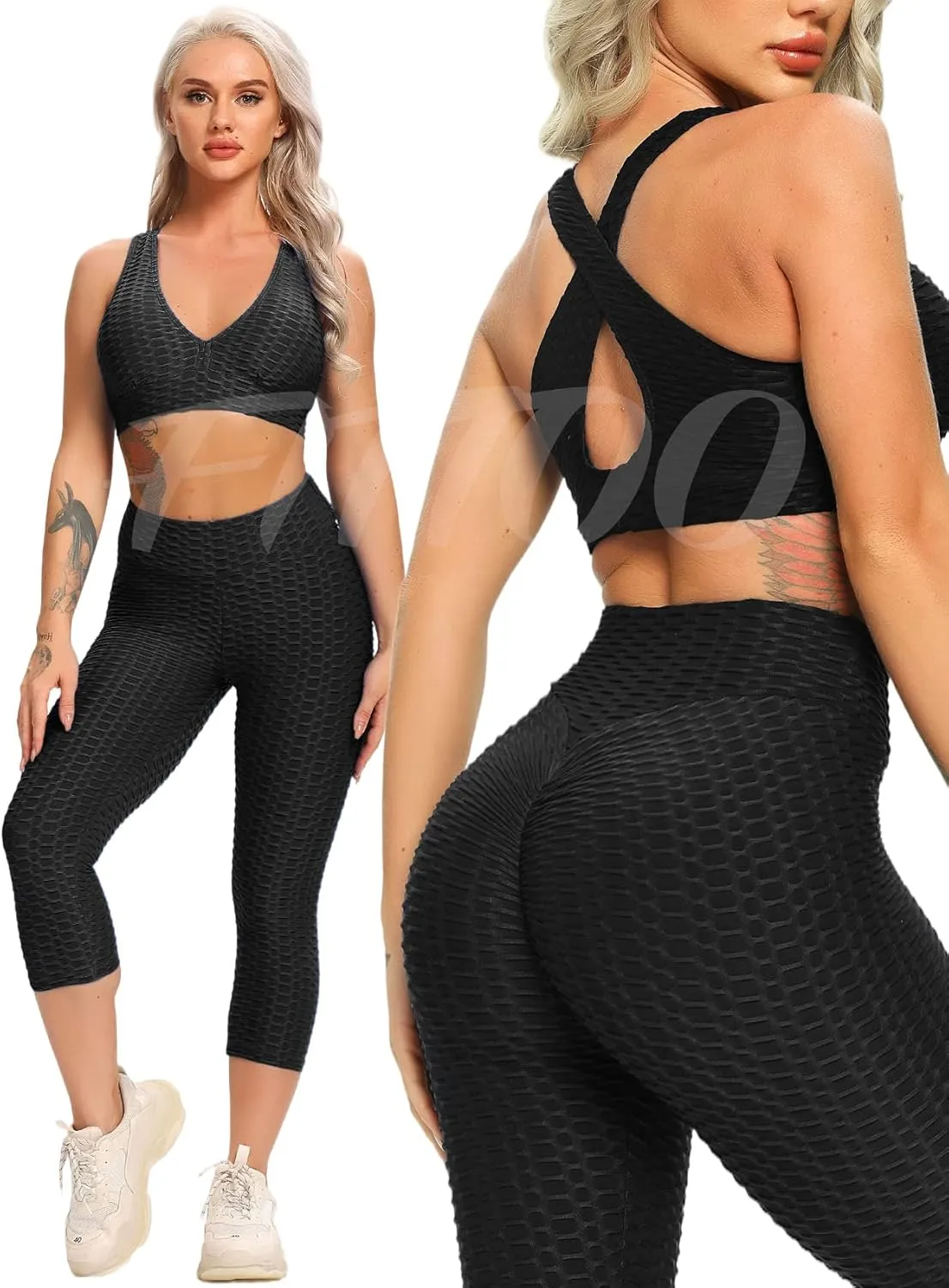 FITTOO Womens High Waisted Yoga Pants Tummy Control Scrunched Booty Leggings Workout Running Butt Lift Textured Tights