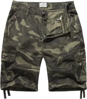 FOURSTEEDS Women's Casual Fitted Multi-Pockets Camouflage Twill Bermuda Cargo Shorts