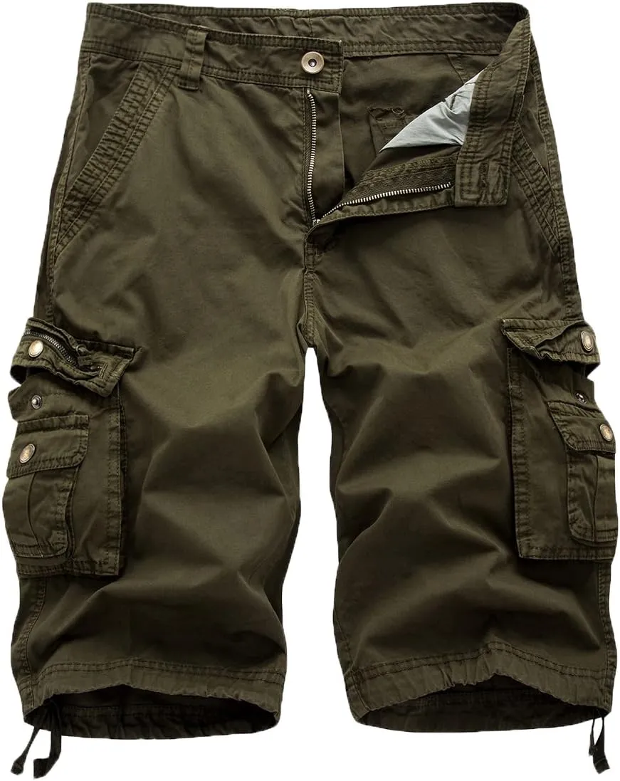 FOURSTEEDS Women's Cotton Loose Fit Zipper Multi-Pockets Twill Bermuda Drawstring Women Cargo Shorts