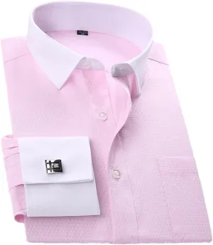 French Cuff Button Men Dress Shirt with Cufflinks Wedding Shirt Tuxedo Business Shirt