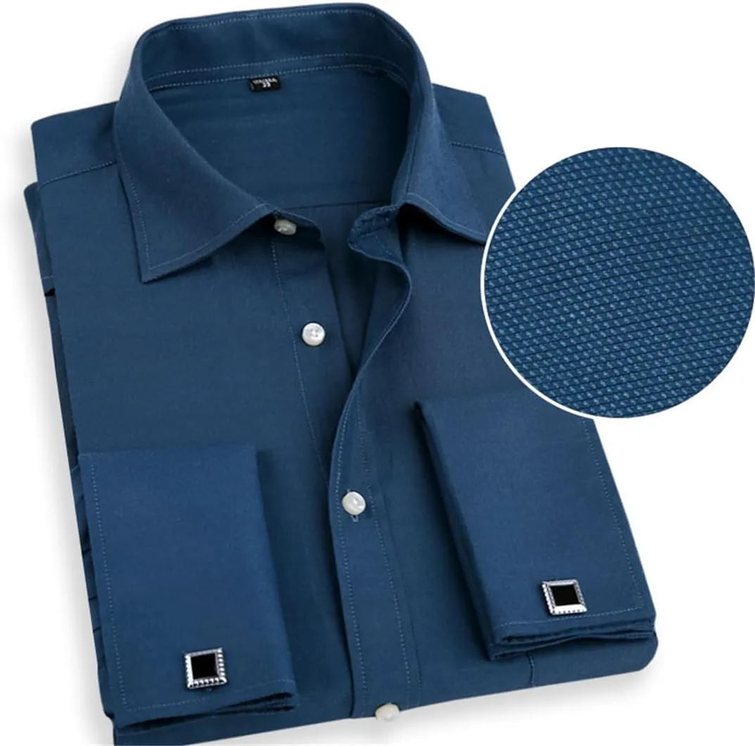 French Cuff Button Men Dress Shirt with Cufflinks Wedding Shirt Tuxedo Business Shirt
