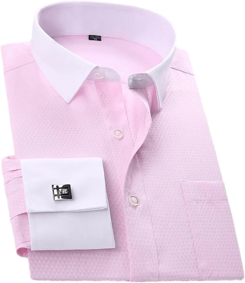 French Cuff Button Men Dress Shirt with Cufflinks Wedding Shirt Tuxedo Business Shirt