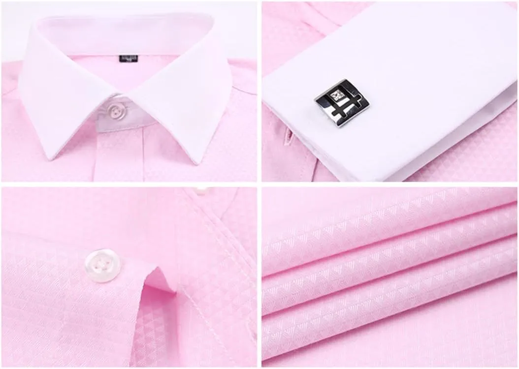 French Cuff Button Men Dress Shirt with Cufflinks Wedding Shirt Tuxedo Business Shirt