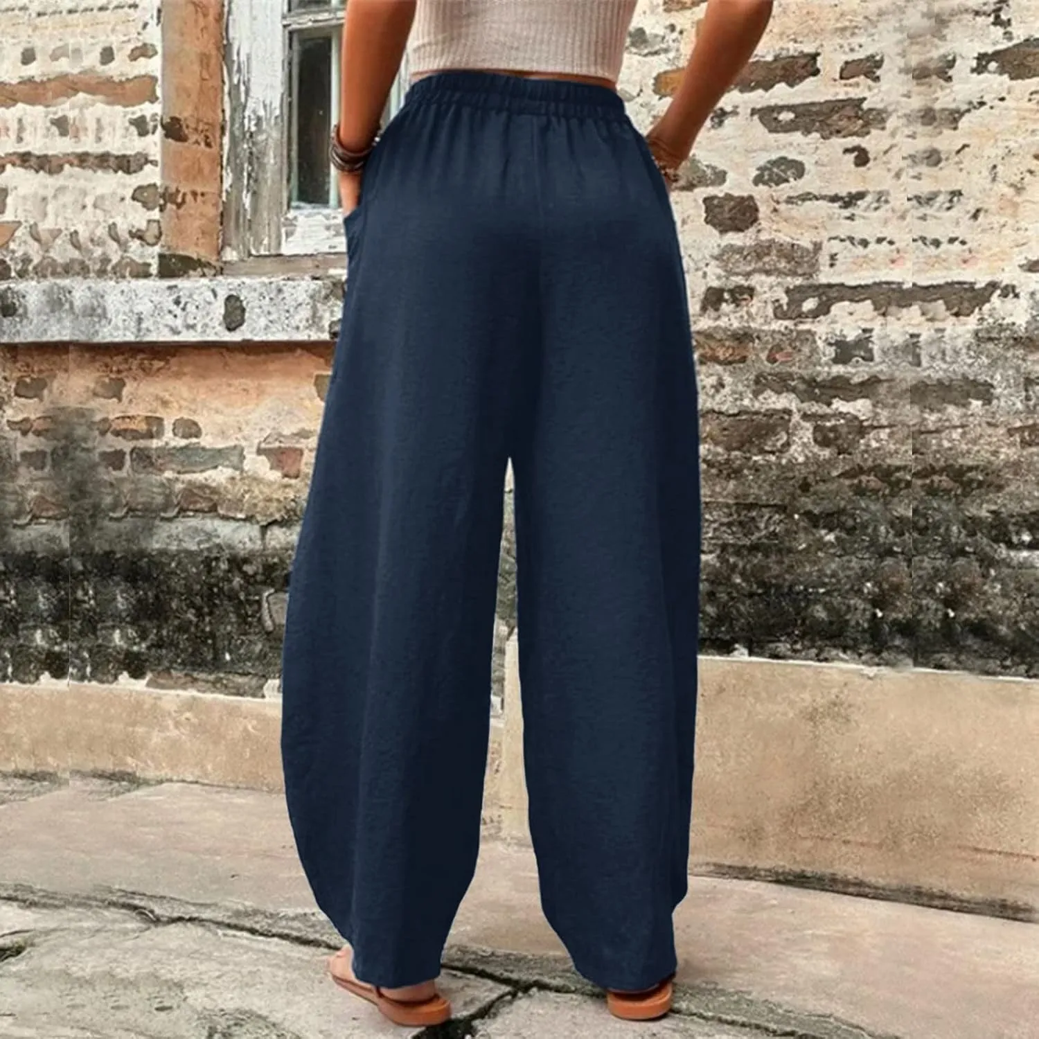 Harem Pants for Women Casual Comfy Cotton Lightweight Summer Beach Yoga Pants Elasitc Trousers Joggers with Pockets