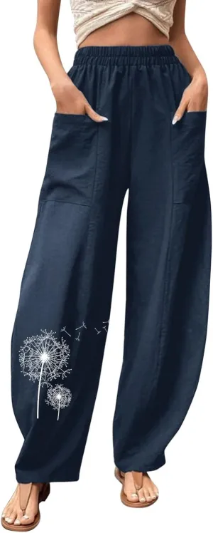 Harem Pants for Women Casual Comfy Cotton Lightweight Summer Beach Yoga Pants Elasitc Trousers Joggers with Pockets