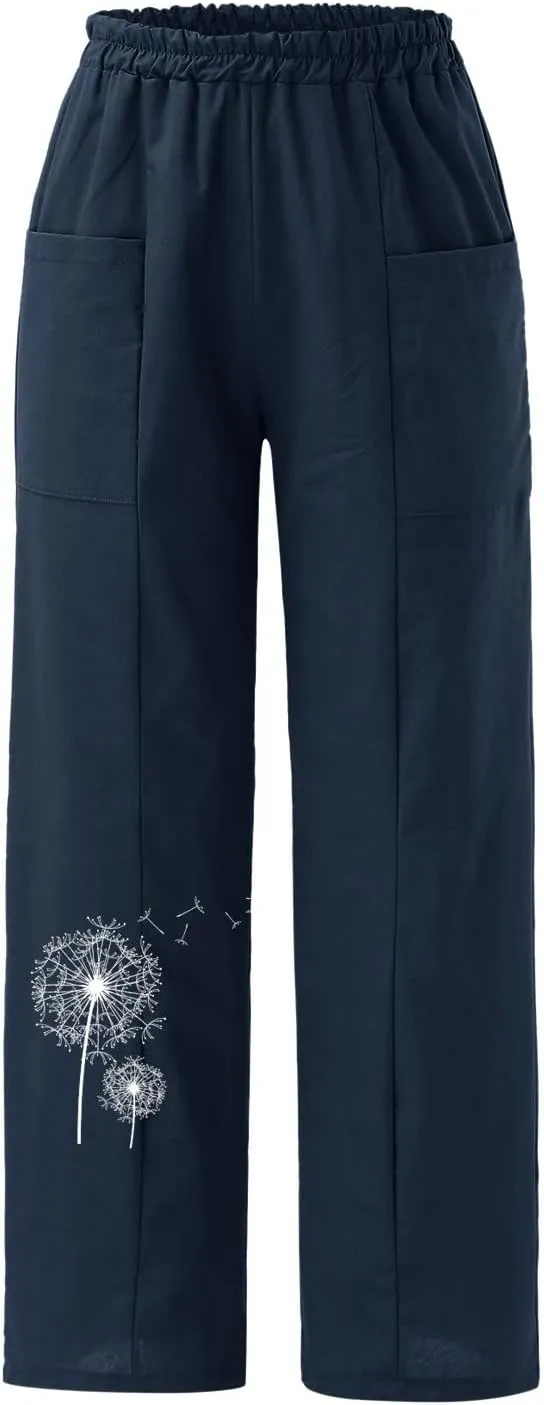 Harem Pants for Women Casual Comfy Cotton Lightweight Summer Beach Yoga Pants Elasitc Trousers Joggers with Pockets