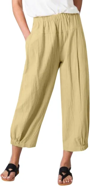 Harem Pants for Women Cotton Linen Capri Pants Summer Casual High Waist Plus Size Bohemian Yoga Lounge Beach Pants