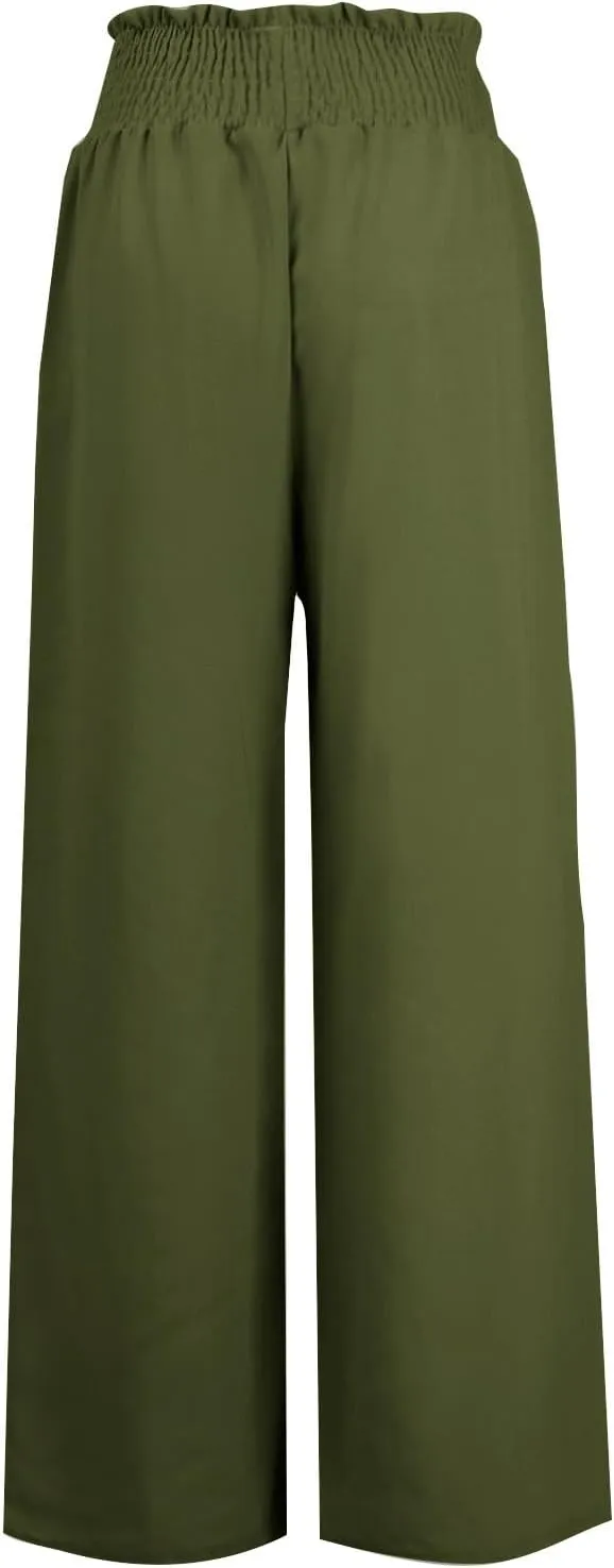 High Waist Wide Leg Palazzo Pants for Women 2024 Summer Casual Linen Lounge Pant Beach Flowy Trousers