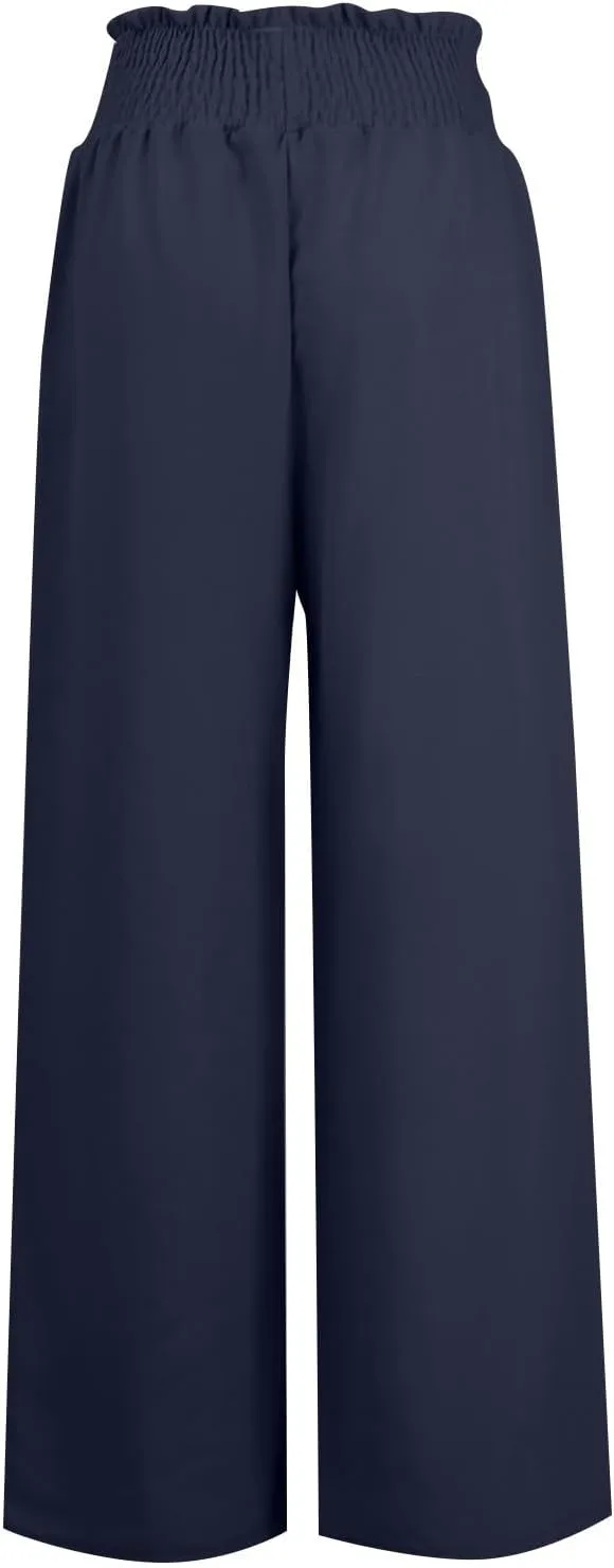 High Waist Wide Leg Palazzo Pants for Women 2024 Summer Casual Linen Lounge Pant Beach Flowy Trousers