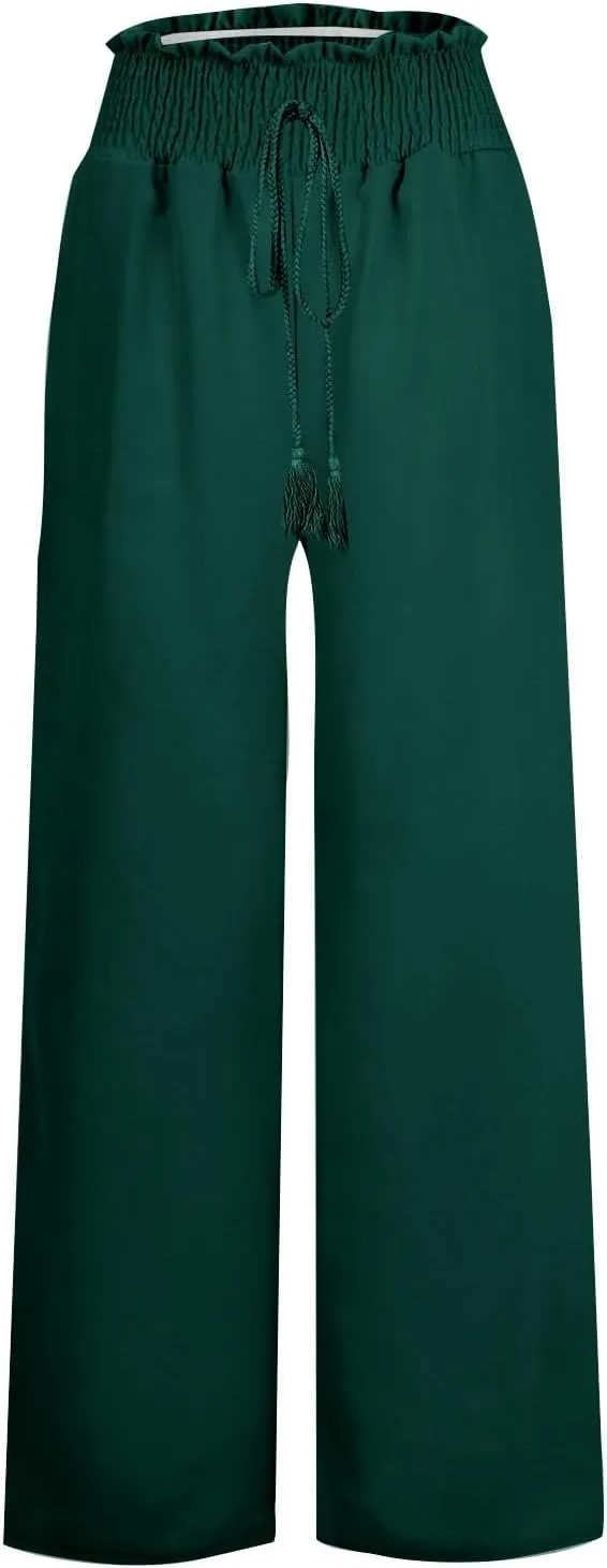 High Waist Wide Leg Palazzo Pants for Women 2024 Summer Casual Linen Lounge Pant Beach Flowy Trousers