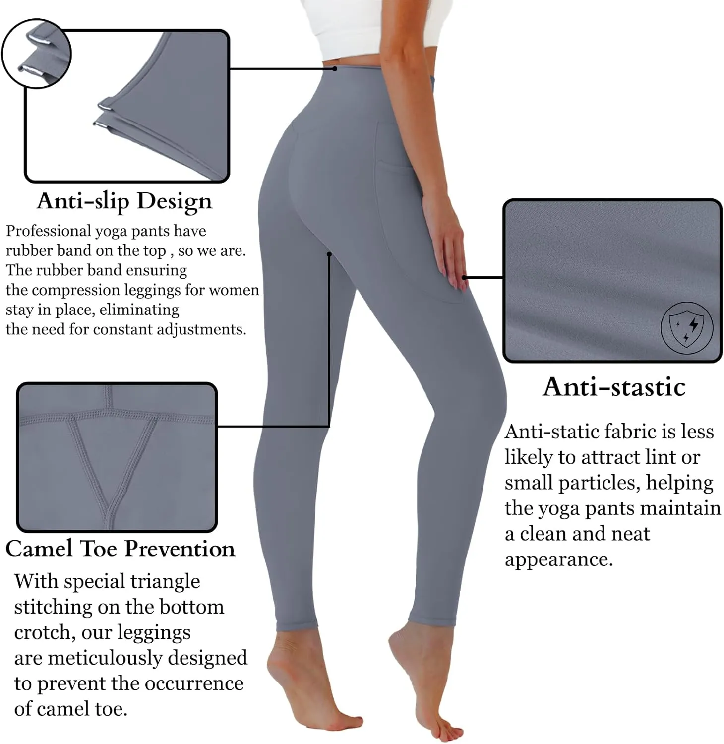 High Waisted Yoga Pants with Pockets, Tummy Control Workout Athletic Yoga Leggings for Women
