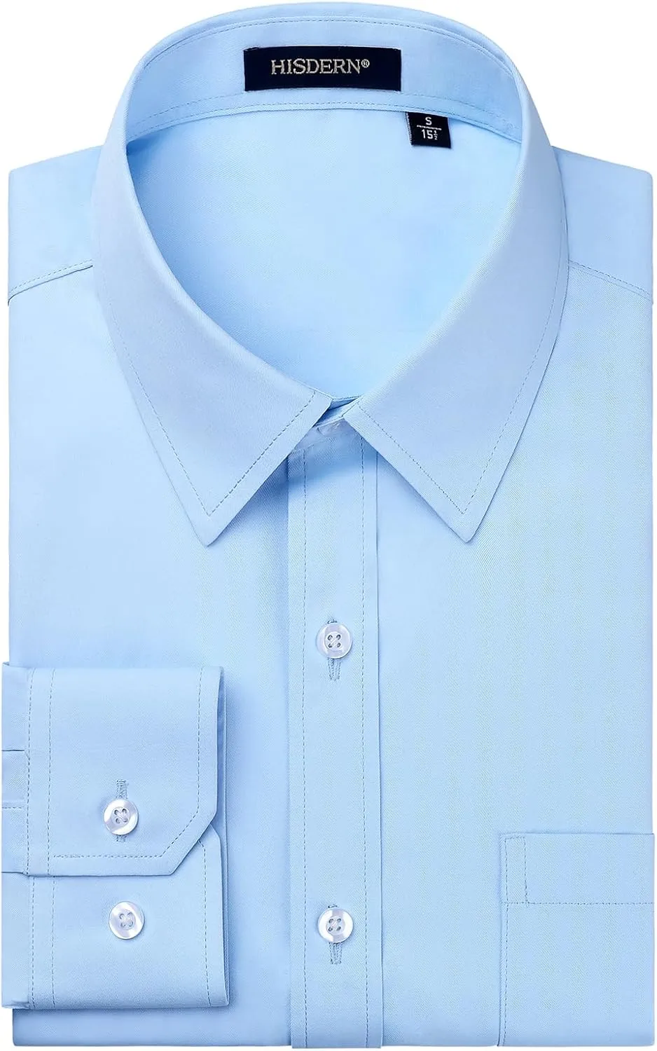 HISDERN Mens Dress Shirts Long Sleeve Button Down Shirts for Men Casual Solid Formal Business Regular Fit Shirt with Pocket
