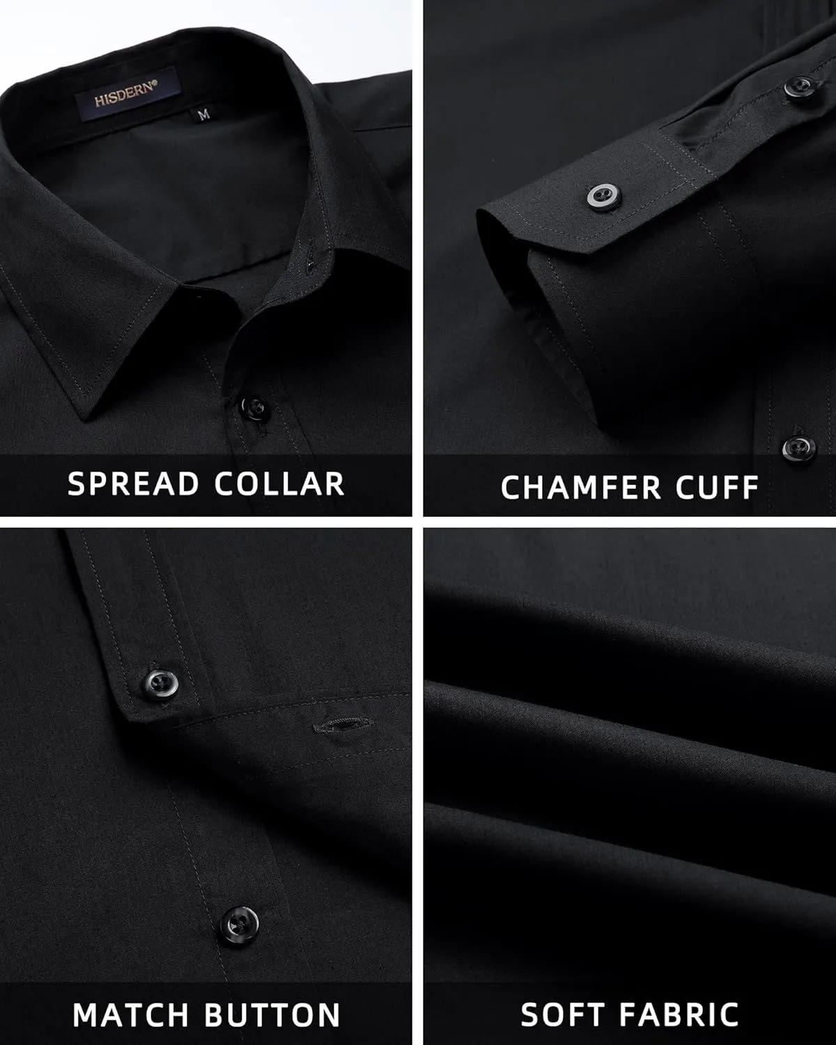 HISDERN Mens Dress Shirts Long Sleeve Button Down Shirts for Men Casual Solid Formal Business Regular Fit Shirt with Pocket
