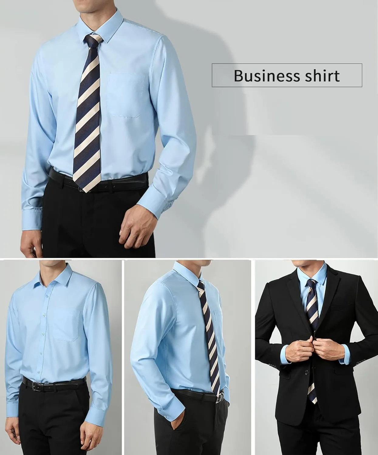 HISDERN Mens Dress Shirts Long Sleeve Button Down Shirts for Men Casual Solid Formal Business Regular Fit Shirt with Pocket