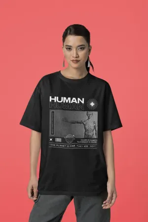 Human - Unisex Oversized Cotton Graphic Printed T-Shirt