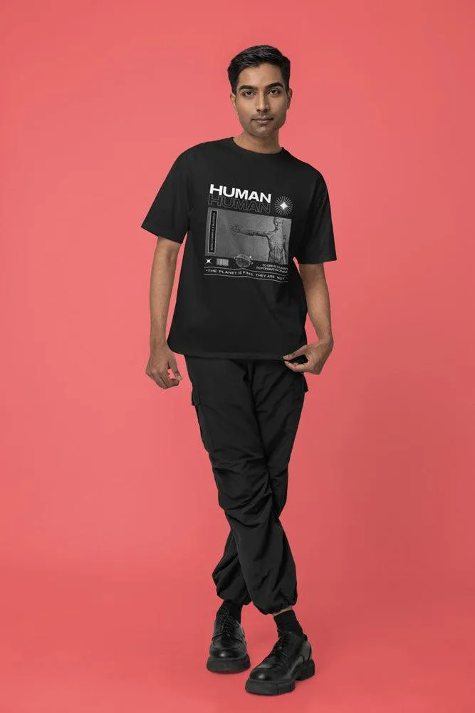 Human - Unisex Oversized Cotton Graphic Printed T-Shirt