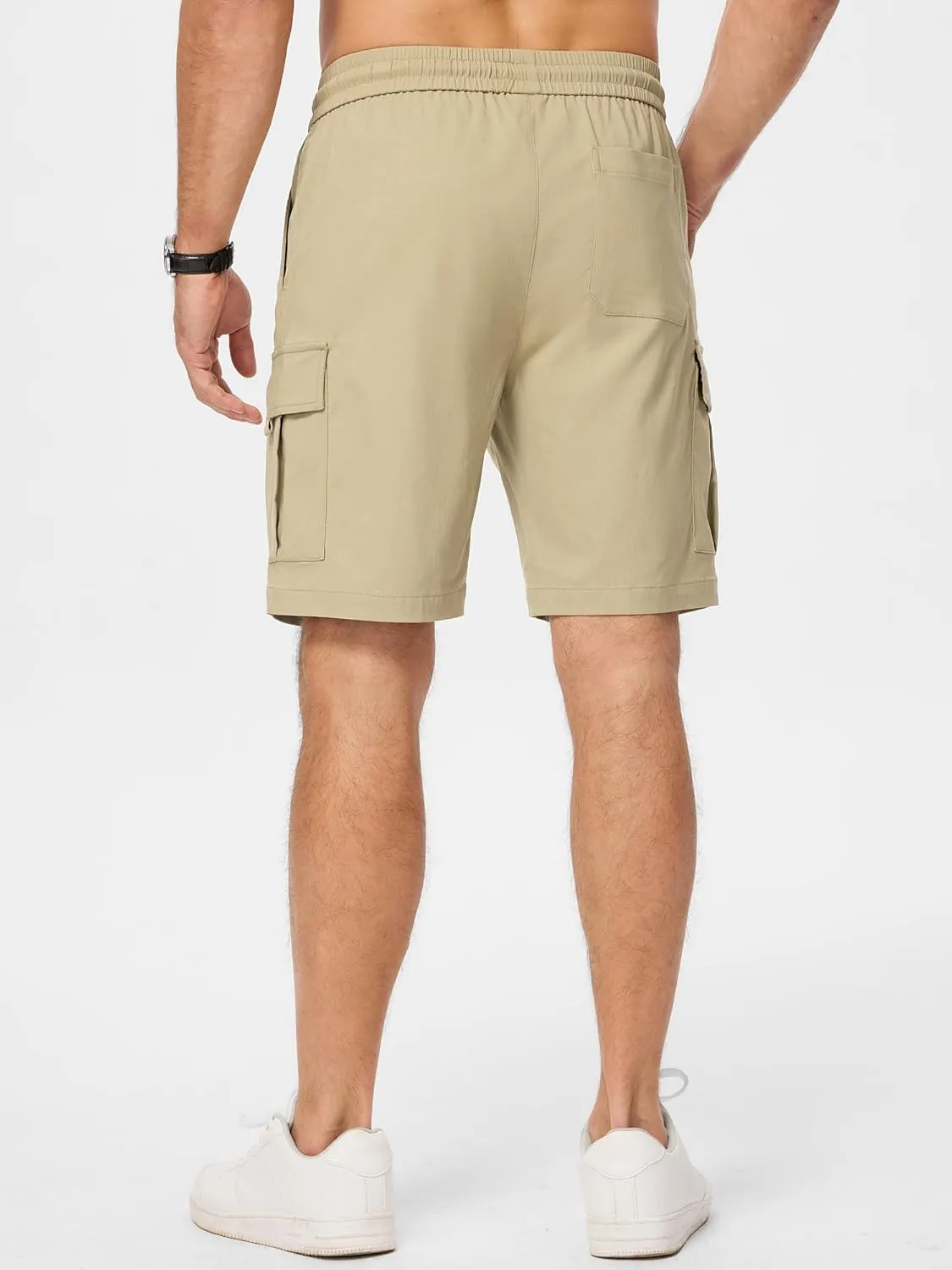 JMIERR Men's Casual Stretch Cargo Shorts Classic Drawstring Elastic Waist Summer Work Short with Multi Pockets